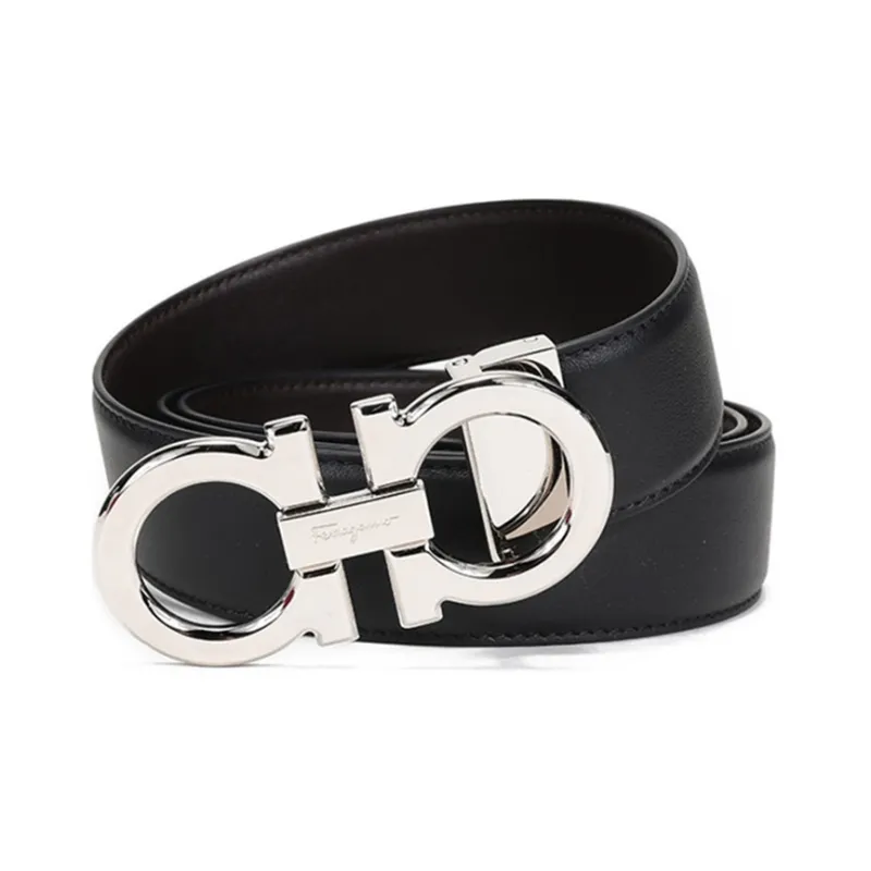 FERRAGAMO Cow Leather Belts Men's Brown/Black Color Width 3.5cm-1