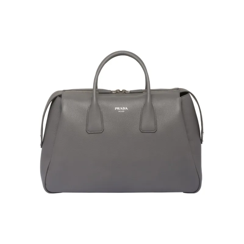 PRADA Leather Portable Travel Bag Men's Gray-0