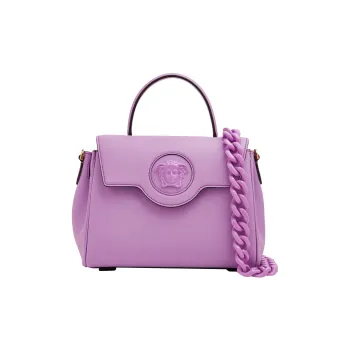 VERSACE Leather Shoulder Bag Crossbody Bag Handbag Medium Size Women's Purple