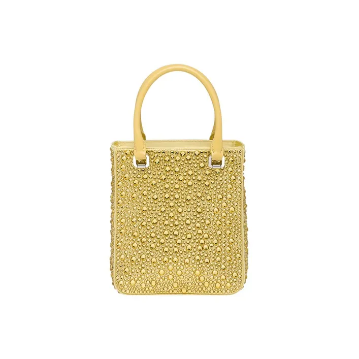 PRADA Satin Fabric Tote Bag Shopping Bag Shoulder Bag Crossbody Bag Handbag Small Size Women's Pineapple Yellow-2
