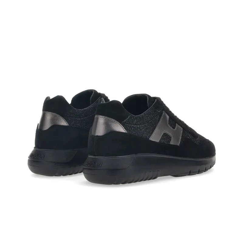 HOGAN Interactive Anti-Slip Wear-Resistant Low-Top Sports Casual Shoes Women's Black Silver-3