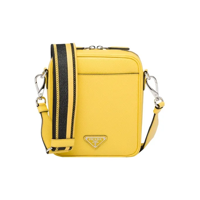 PRADA Saffiano Leather Shoulder Bag Crossbody Bag Cell Phone Pouch Men's Sunlight Yellow-1