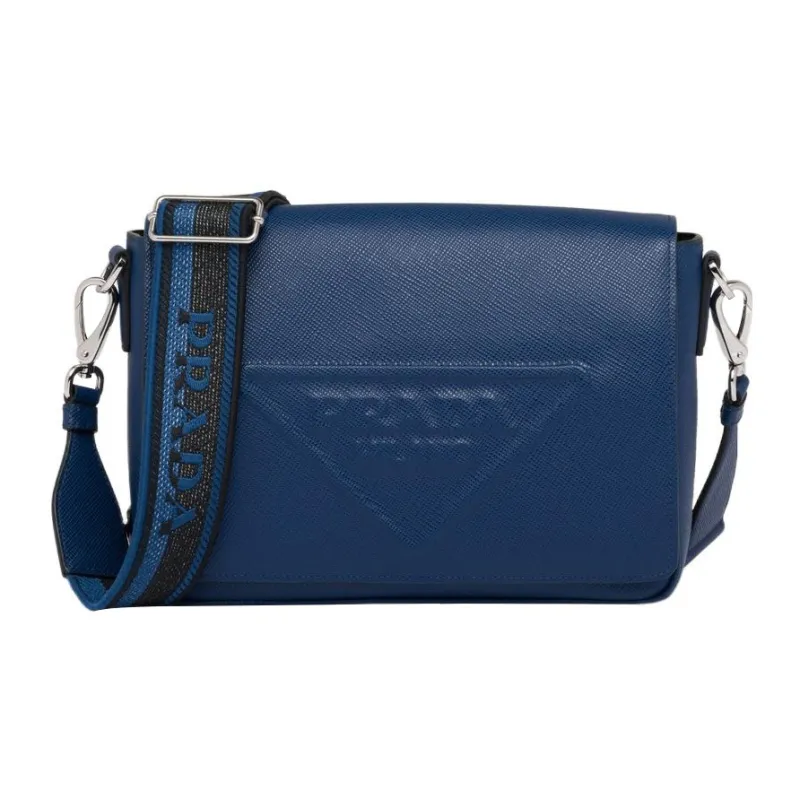 PRADA Saffiano Leather Messenger Bag Crossbody Bag Shoulder Bag Men's Dark Purple Blue-0