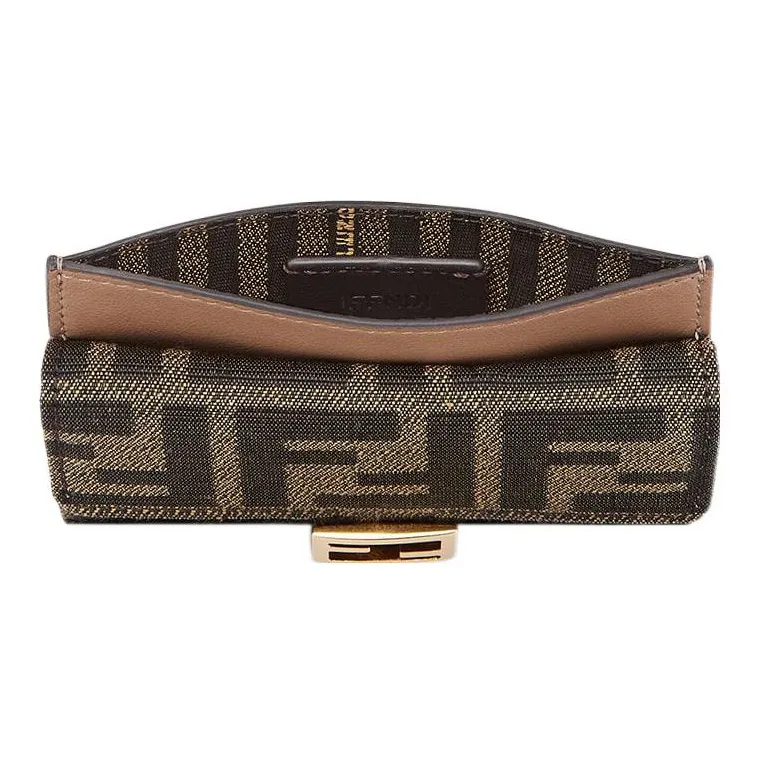 FENDI Baguette Fabric Card Holder Wallet Women's Brown-3