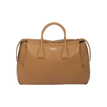 PRADA Leather Portable Travel Bag Men's Caramel