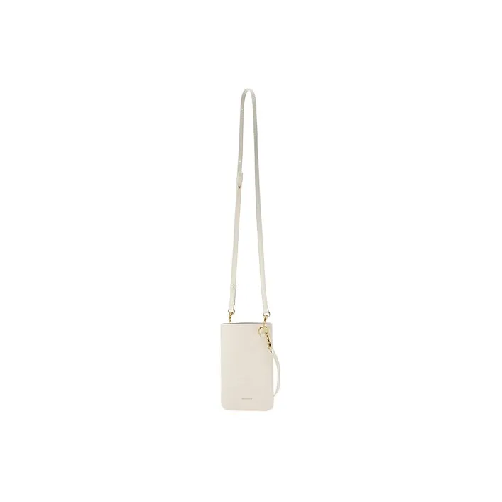 JIL SANDER Lambskin Portable One Shoulder Crossbody Cell Phone Pouch Trumpets Women's White-3
