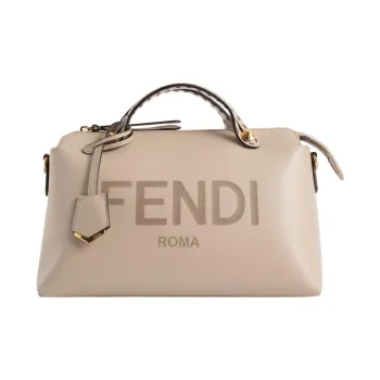 FENDI Calfskin Boston Bag Handbag Shoulder Bag Crossbody Bag Medium Size Women's Khaki