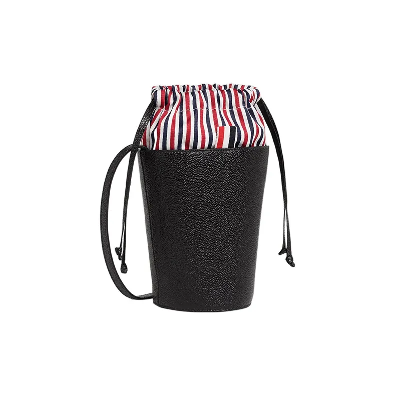 THOM BROWNE· Full Grain Leather With Calfskin Bucket Bags Crossbody Bag, Shoulder Bag Women's Black-1