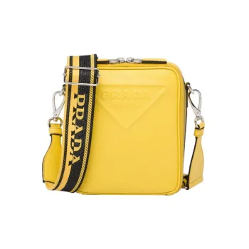 PRADA Saffiano Leather Shoulder Bag Crossbody Bag Cell Phone Pouch Men's Sunlight Yellow
