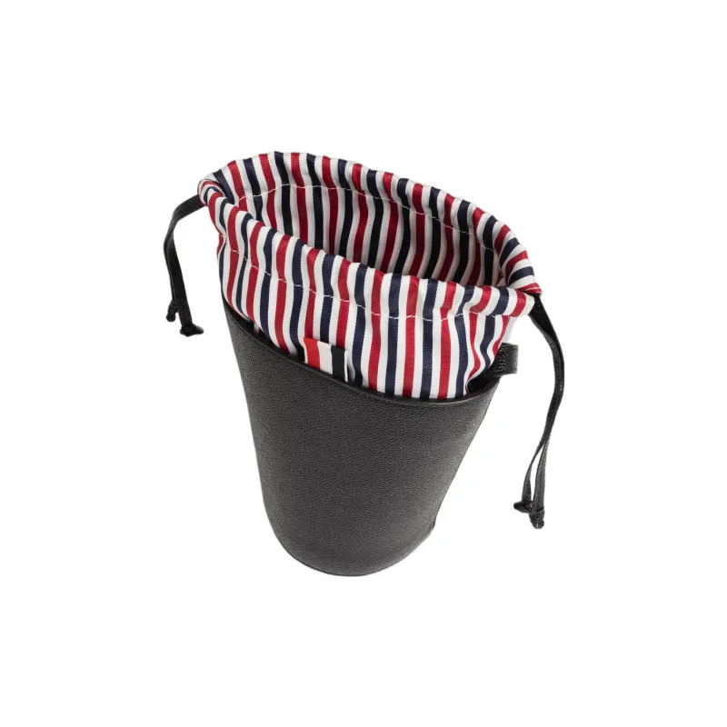 THOM BROWNE· Full Grain Leather With Calfskin Bucket Bags Crossbody Bag, Shoulder Bag Women's Black-3