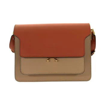 MARNI Trunk Calfskin Portable Crossbody Bag, Shoulder Bag Women's Orange & Camel & Army Green