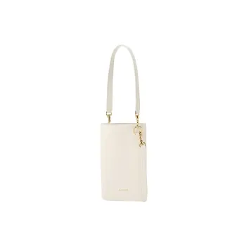 JIL SANDER Lambskin Portable One Shoulder Crossbody Cell Phone Pouch Small Size Women's White