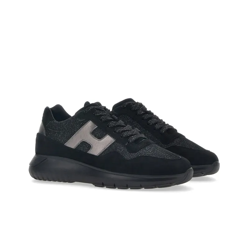 HOGAN Interactive Anti-Slip Wear-Resistant Low-Top Sports Casual Shoes Women's Black Silver-2