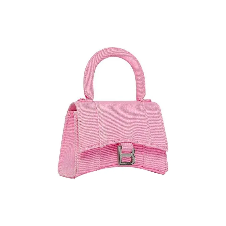 Balenciaga Hourglass Washable Denim Shoulder Bag Crossbody Bag Handbag Mini Women's Pink-2