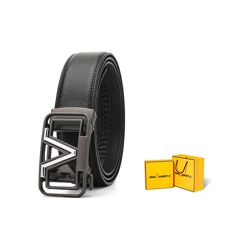 FREE RABBITⅡ V Shaped Letter Logo Dynamic Buckle Cow Leather Leather Belts Men's Width  3.5cm-1