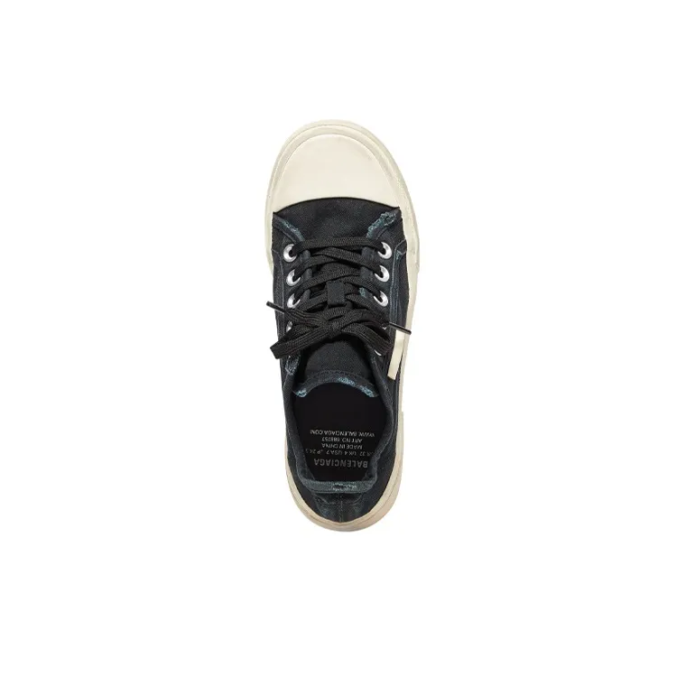 Balenciaga Paris Low Top Sneakers 'Black Destroyed Cotton And White Rubber' Women's-2