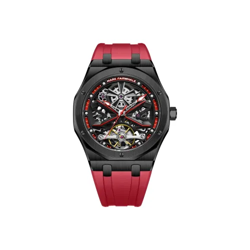FAIRWHALE Pioneer Collection Automatic Mechanical Movement Rubber Strap Watch Men's Watches Red Watch Dial