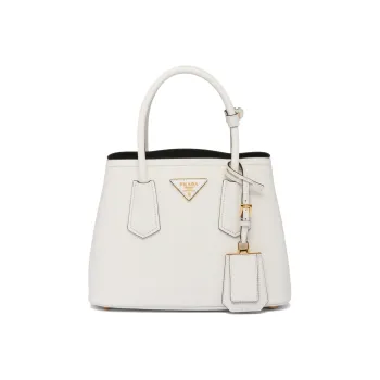 PRADA Double Leather Shoulder Bag Crossbody Bag Handbag Mini Women's White