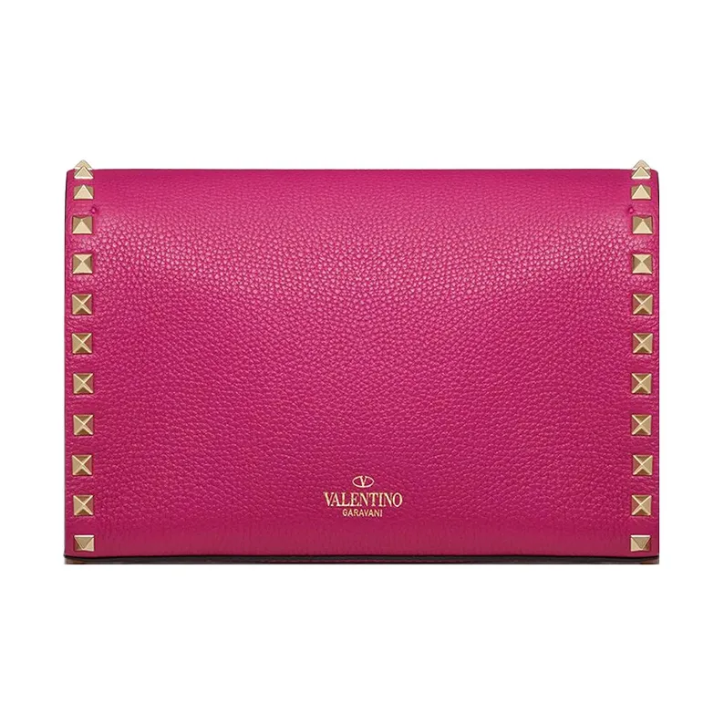 Valentino Rockstud Calfskin Messenger Bag Shoulder Bag Crossbody Bag Women's Pink-2