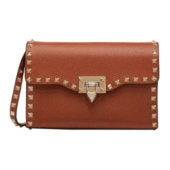 Valentino Rockstud Calfskin Messenger Bag Shoulder Bag Crossbody Bag Women's Brown