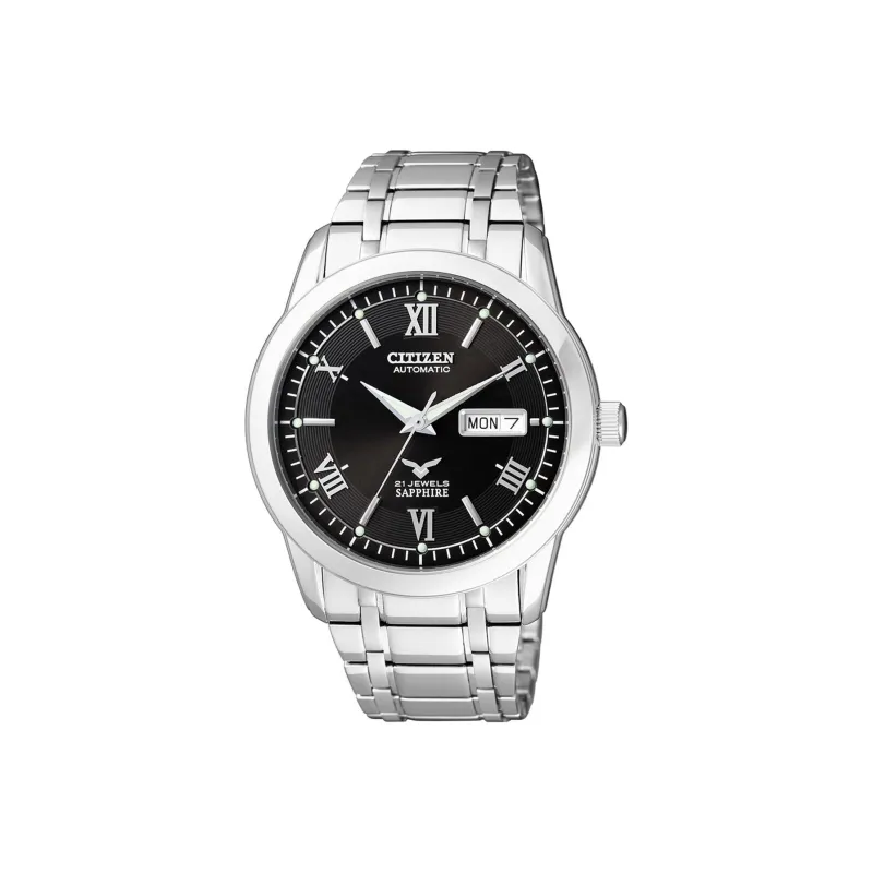 CITIZEN Automatic Mechanical Movement Stainless Steel Strap Watch Men's Watches Black Dial-0