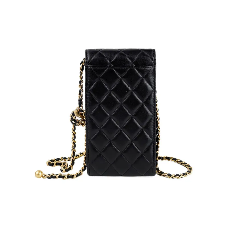 CHANEL Sheepskin Shoulder Bag, Crossbody Bag, Cell Phone Pouch Women's Black-2