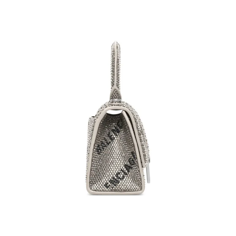 Balenciaga Hourglass Xs Handbag With Chain And Allover Logo Rhinestones Black-1