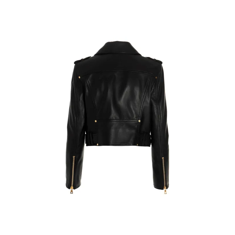 BALMAIN Chain Quilted Leather Crop Jacket Black-1