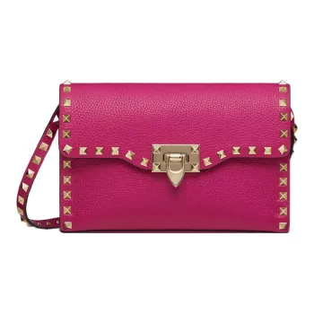 Valentino Rockstud Calfskin Messenger Bag Shoulder Bag Crossbody Bag Women's Pink