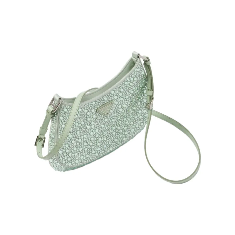 PRADA Cleo Satin Bag With Appliques Aqua-1