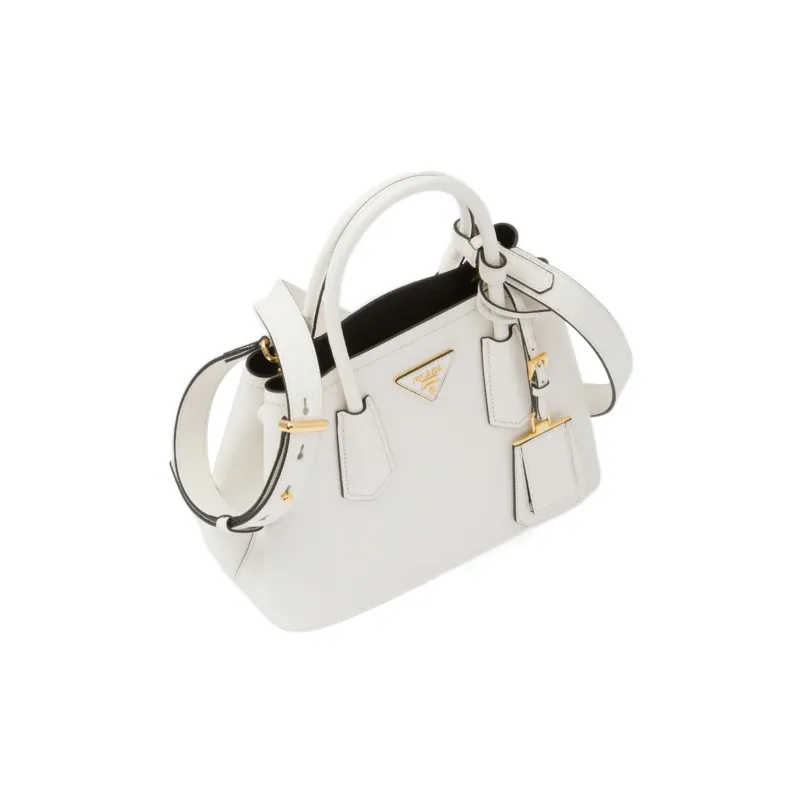 PRADA Double Leather Shoulder Bag Crossbody Bag Handbag Mini Women's White-2