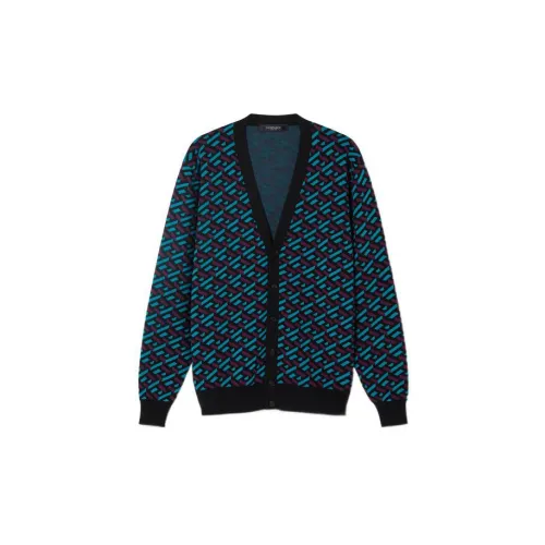 VERSACE Monogram Geometric Intarsia Cardigan 