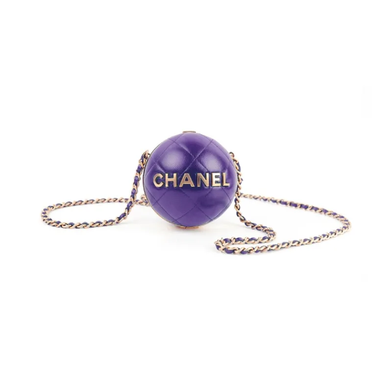 CHANEL 22A Early Autumn Sheepskin Evening Bag, Round Ball Bag, Handbag, Shoulder Bag, Crossbody Bag Women's Purple-0