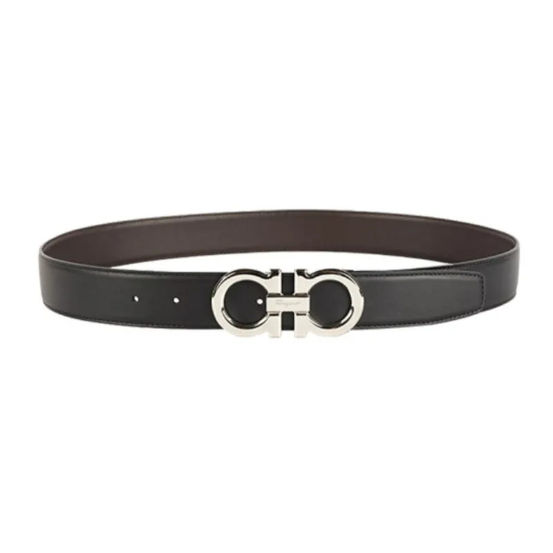 FERRAGAMO Cow Leather Belts Men's Brown/Black Color Width 3.5cm-3