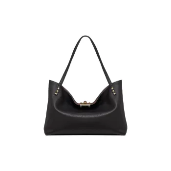 Valentino Valentino Luggage Collection Grained Calfskin Handbag Medium Size Women's Black