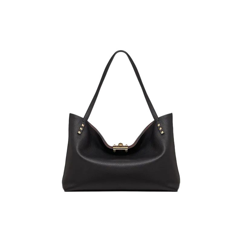 Valentino Valentino Luggage Collection Grained Calfskin Handbag Medium Size Women's Black-0
