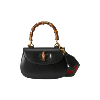 GUCCI Bamboo 1947 Leather Shoulder Bag Crossbody Bag Handbag Small Size Women's Black