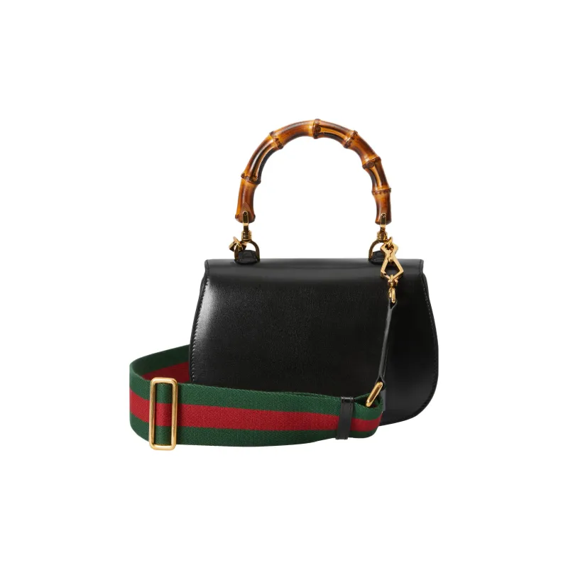 GUCCI Bamboo 1947 Leather Shoulder Bag Crossbody Bag Handbag Small Size Women's Black-4