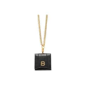 Balenciaga Hourglass Cow Leather Necklace Pouch One Shoulder Crossbody Earphone Case Women's Black