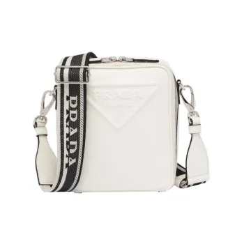 PRADA Saffiano Leather Single One Shoulder Crossbody Cell Phone Pouch Men's White