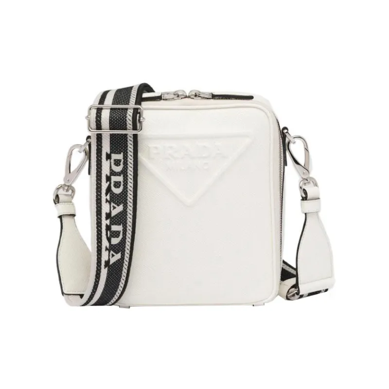 PRADA Saffiano Leather Single One Shoulder Crossbody Cell Phone Pouch Men's White-0