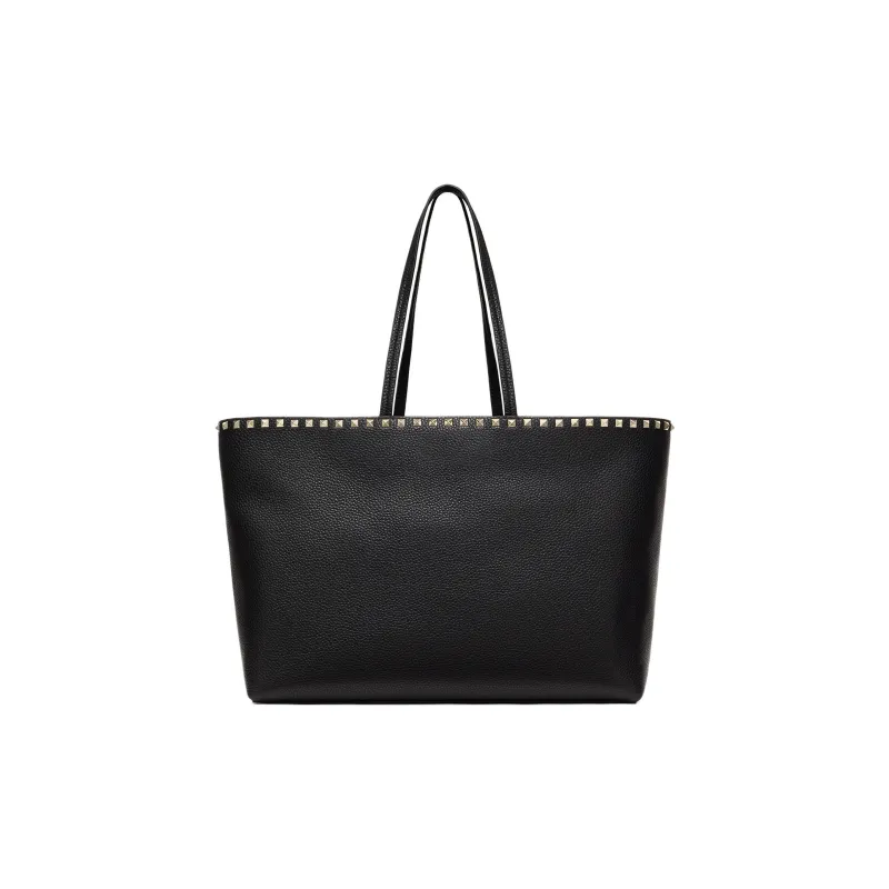 Valentino Rockstud Grain Calfskin Tote Shoulder Bag, Handbag Women's Black-0