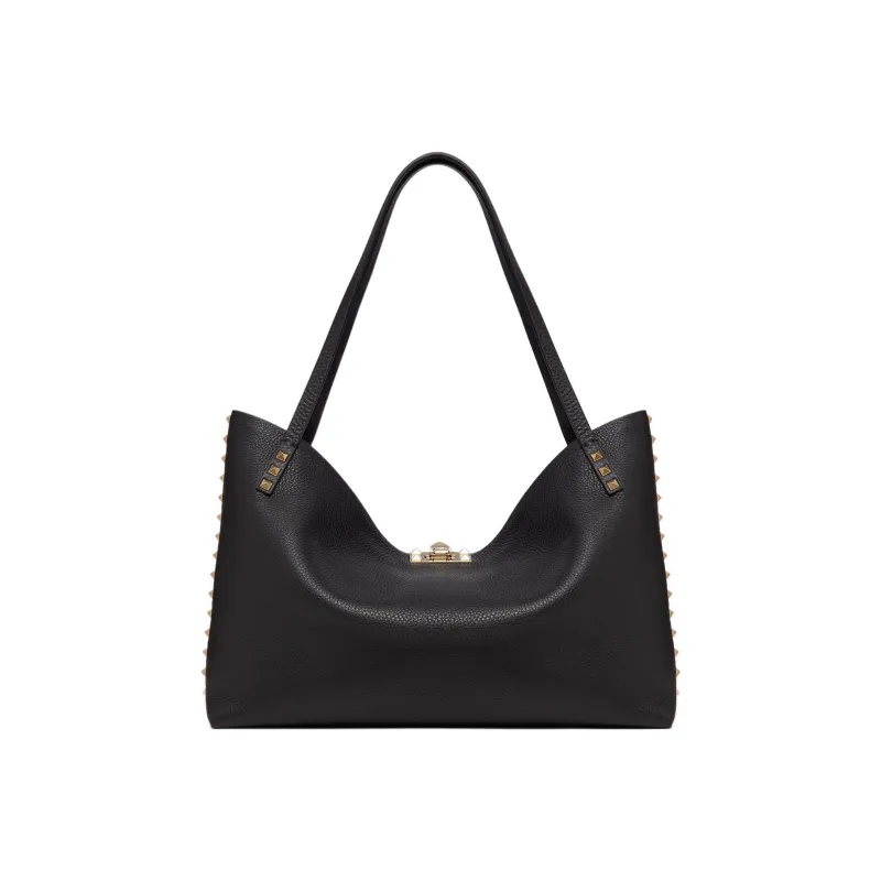 Valentino Valentino Luggage Collection Grained Calfskin Handbag Medium Size Women's Black-2