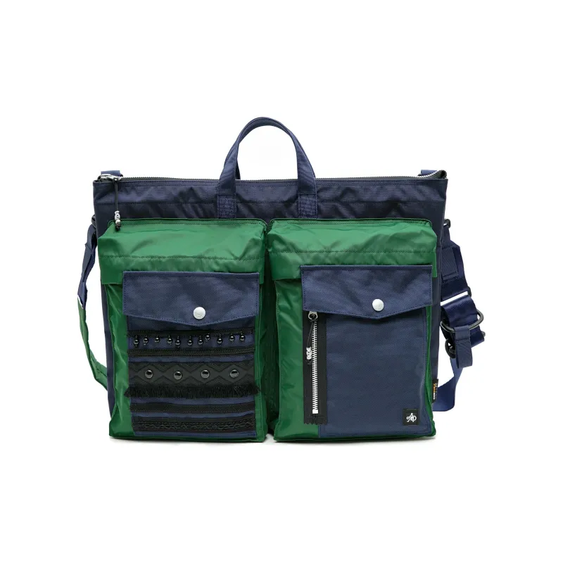 The MAD HATcher Polyamide Shoulder Bag, Crossbody Bag, Handbag Large Size Unisex Black/Navy Blue-6