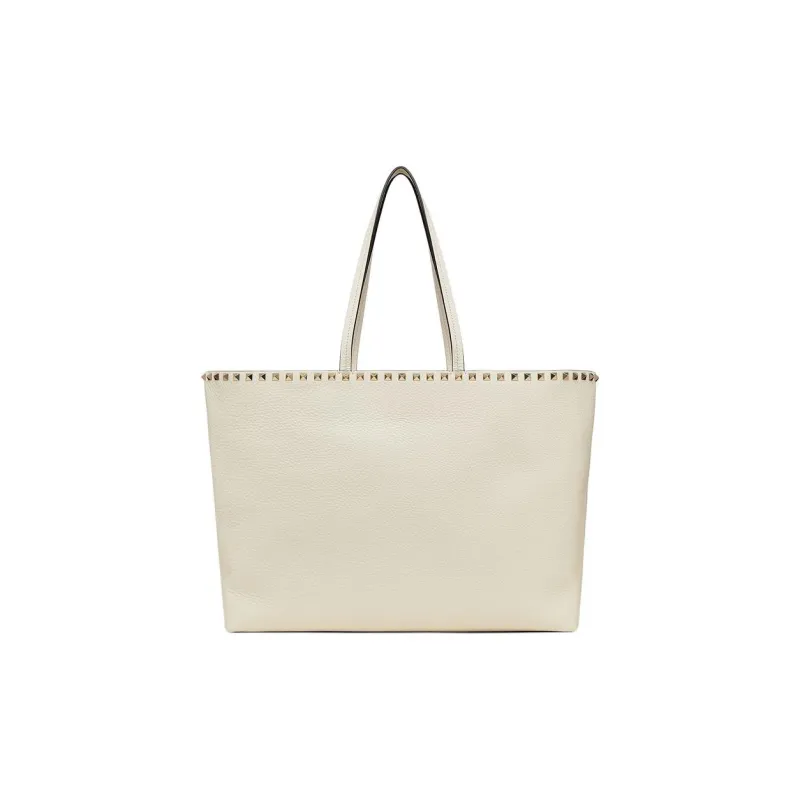 Valentino Rockstud Grained Calfskin Tote Shoulder Bags Handbags Large Size Women's Light Ivory-2