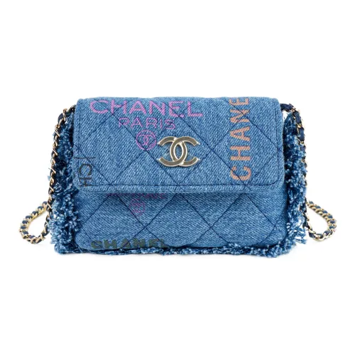 CHANEL 22SS Denim Denim Mouth Cover Bag Crossbody Bag Regular Women's Blue