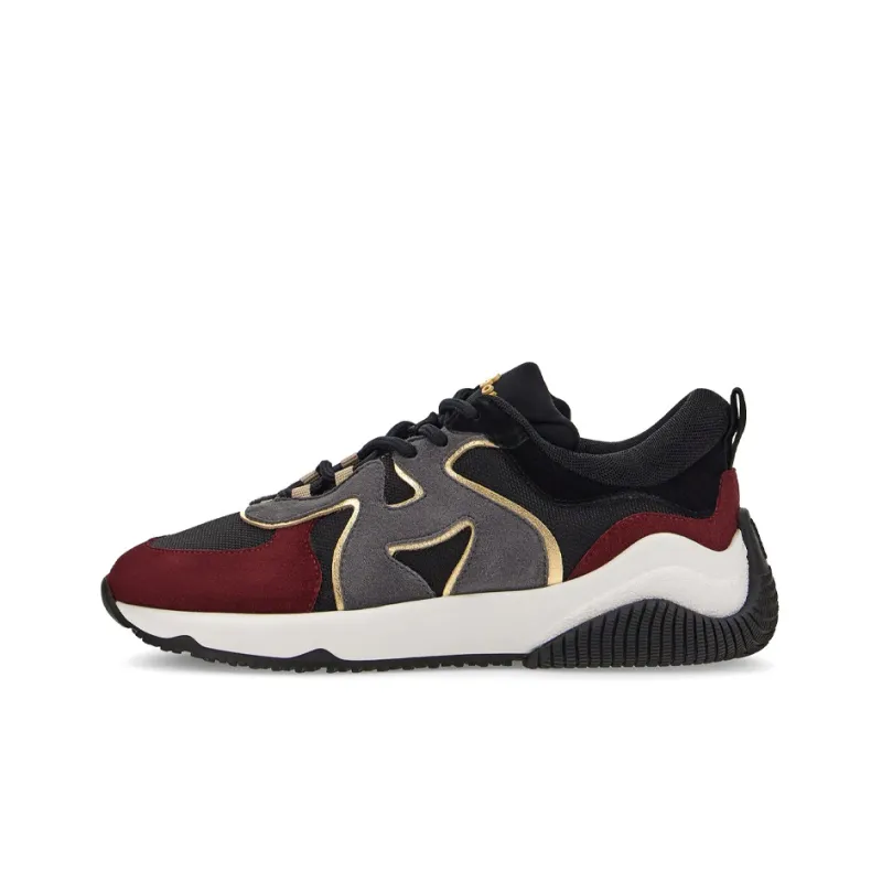 HOGAN H597 Anti Slip Wear Resistant Low Top Athletic Shoes Women's Black Red-0