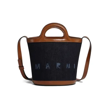 MARNI Cow Leather Bucket Bag, Shoulder Bag, Crossbody Bag Women's Blue Black/Mocha