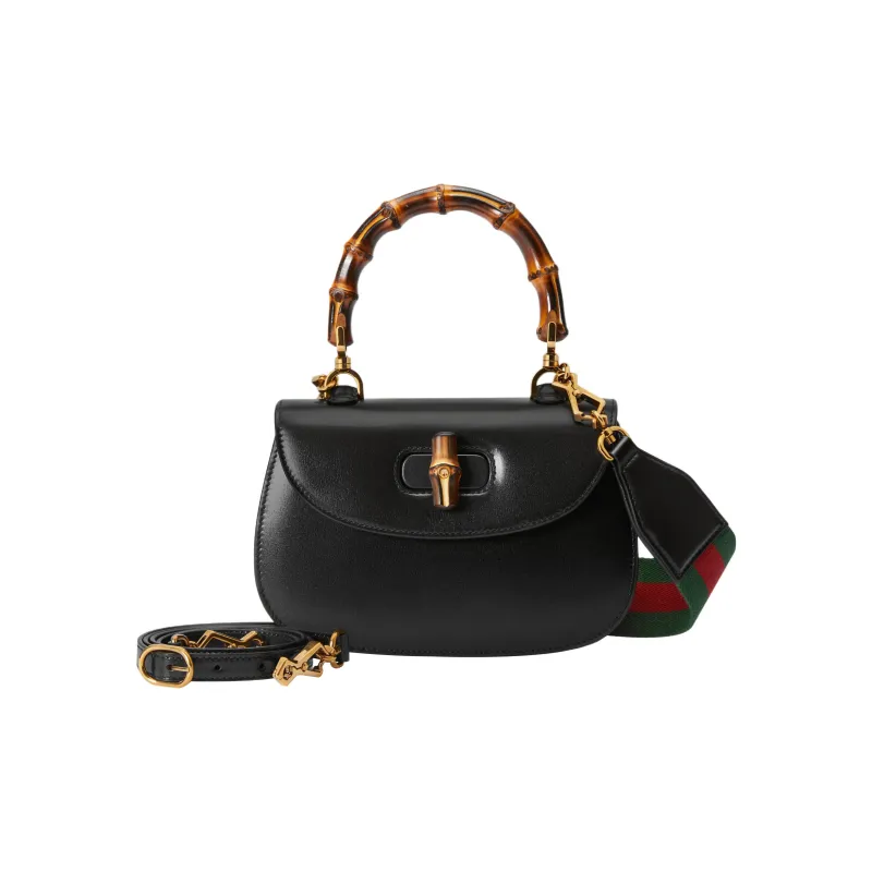 GUCCI Bamboo 1947 Leather Shoulder Bag Crossbody Bag Handbag Small Size Women's Black-1