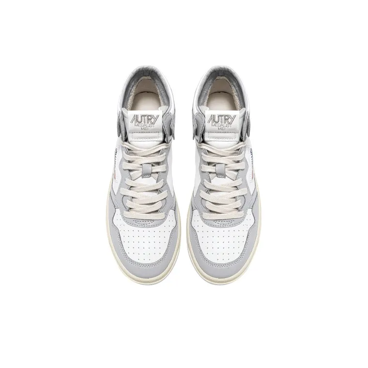AUTRY Medalist Mid Leather Sneakers Two Toned 'White Grey' Women's-2